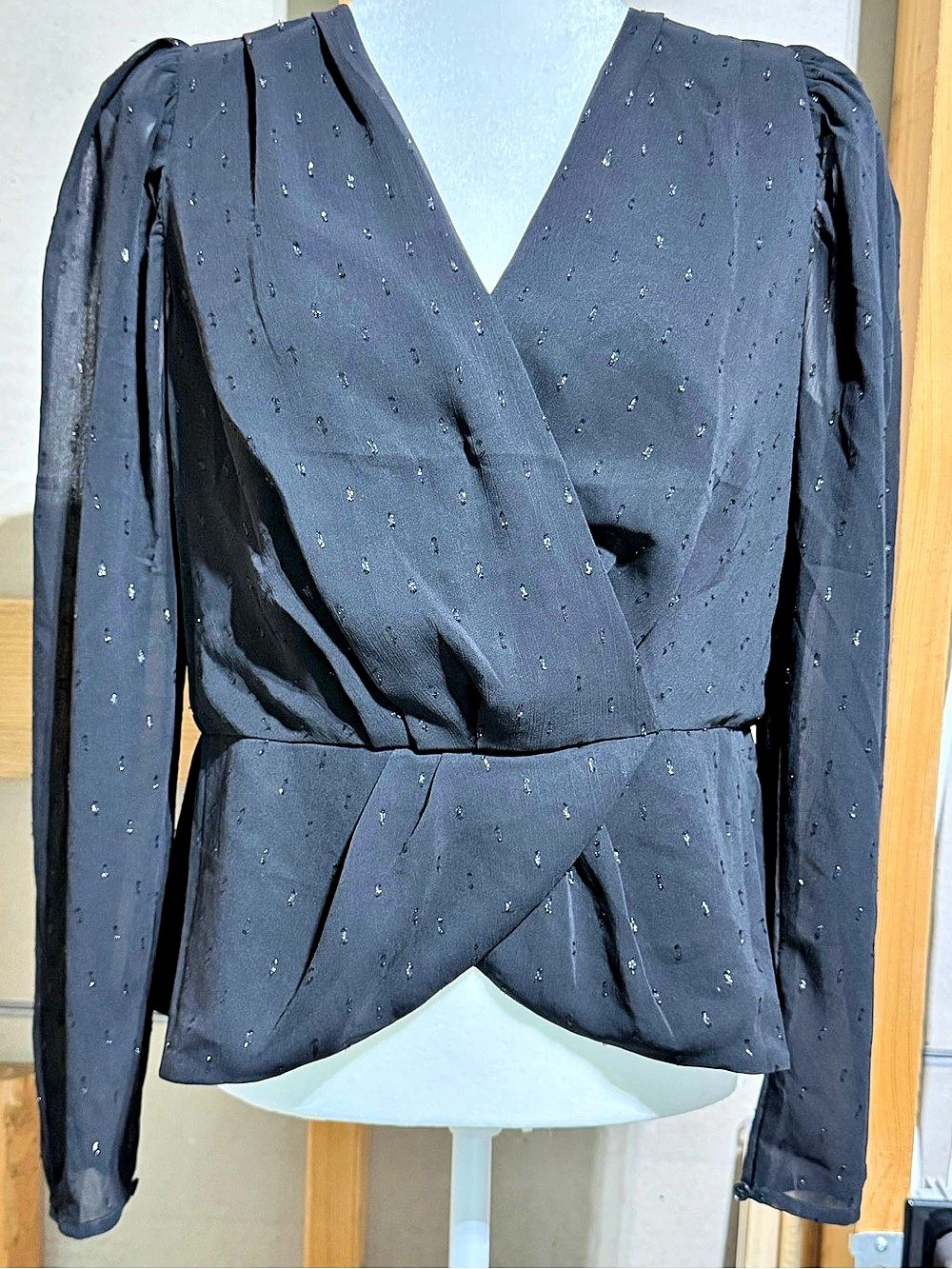 Express Embellished Wrap Blouse in Black Large Like New